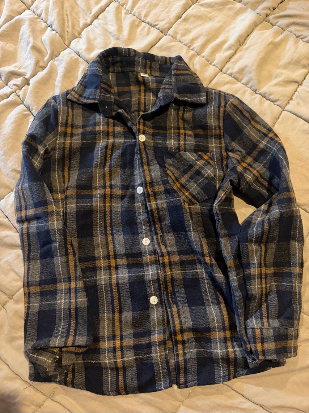 Kids Navy and Tan Plaid Button-Up Shirt